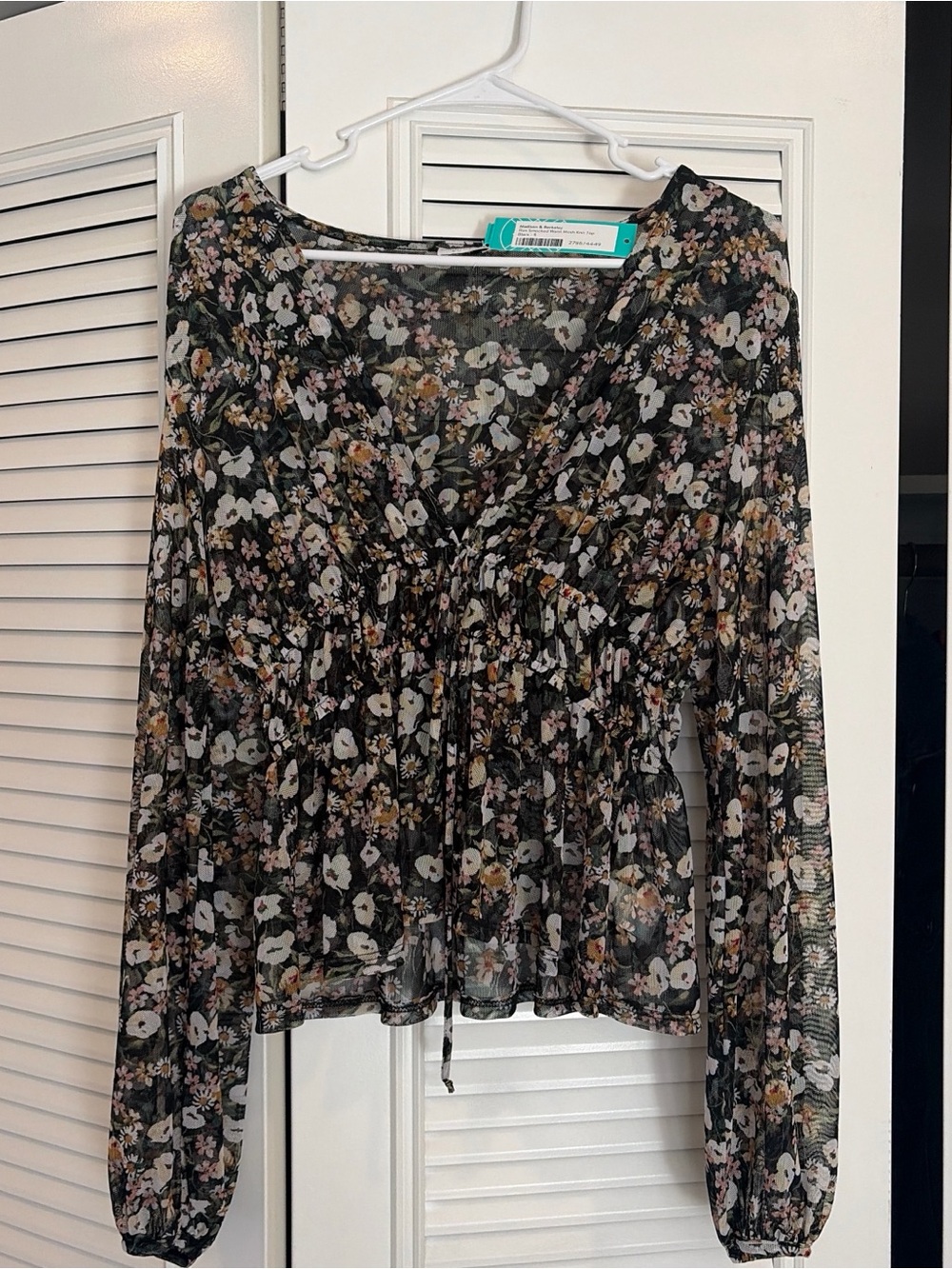Madison & Berkeley Black Floral Sheer Peplum Blouse
